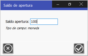 TPV Caja Amiga. Ventana de saldo de apertura - Abrir Caja