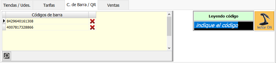 TPV Caja Amiga. Formulario de Artículos, captura de los códigos de barra o código identificativos del artículo