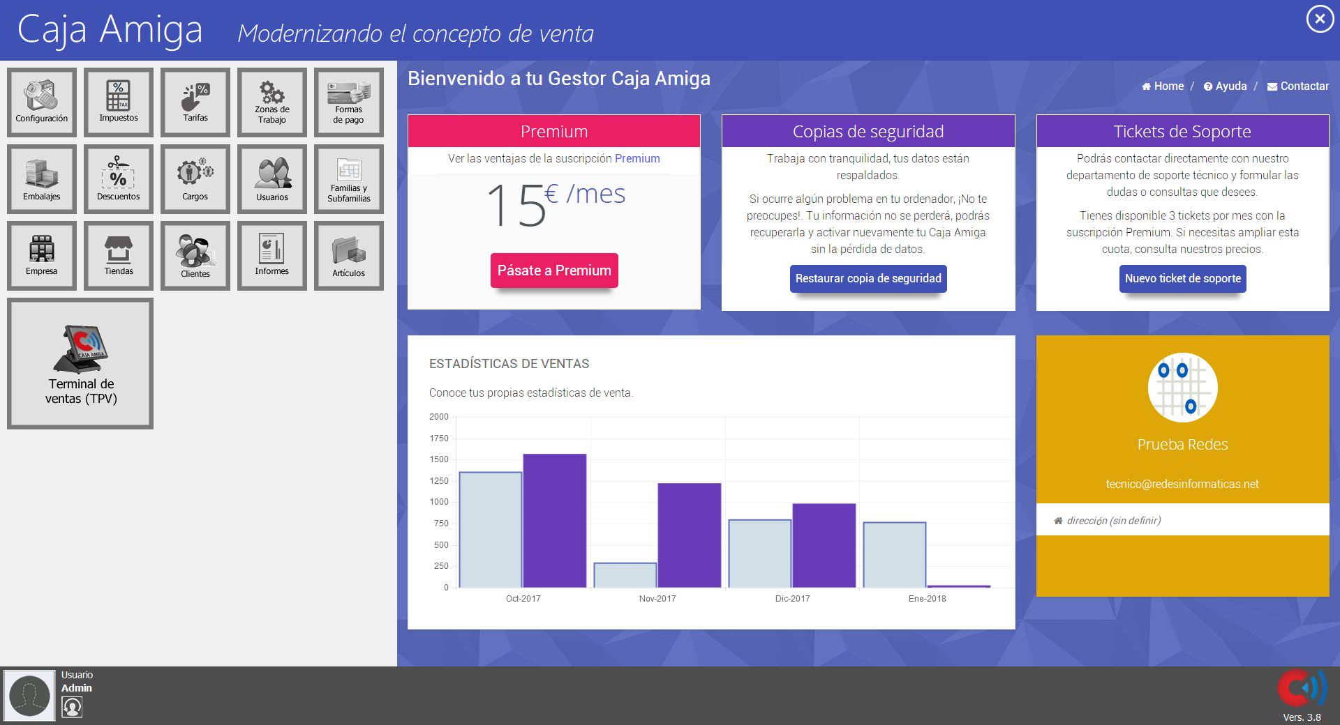 Software de gestión de ventas TPV Caja Amiga. Escritorio de Caja Amiga