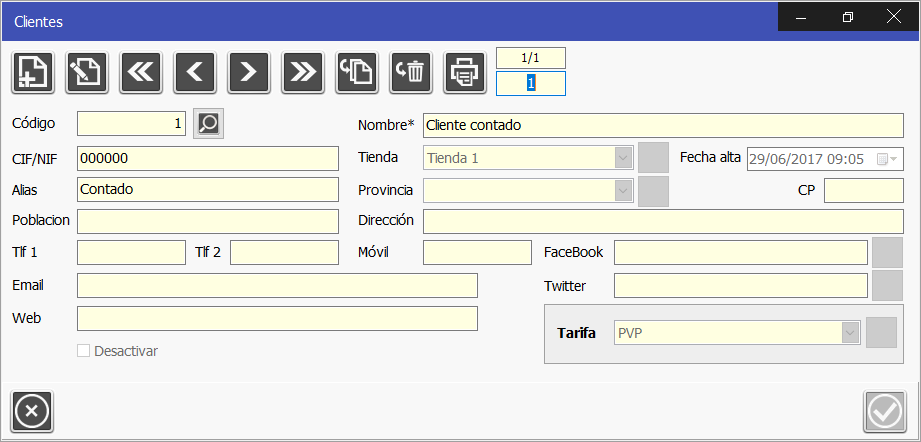 TPV Caja Amiga. Ventana de clientes
