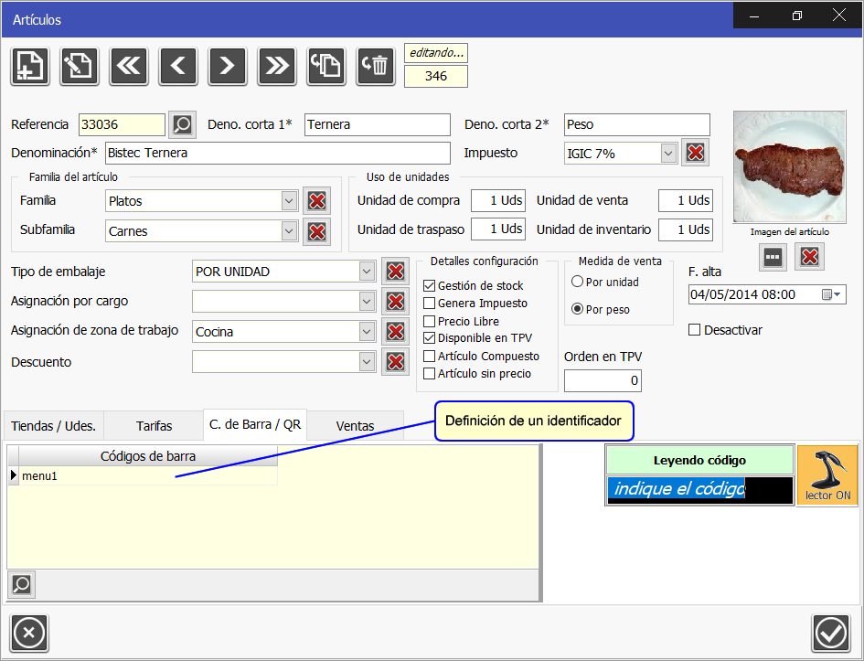 TPV Caja Amiga. Captura del código de barra