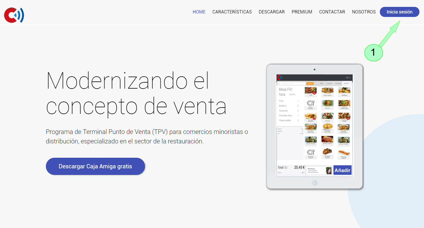 TPV Caja Amiga. Botón de inicio de sesión