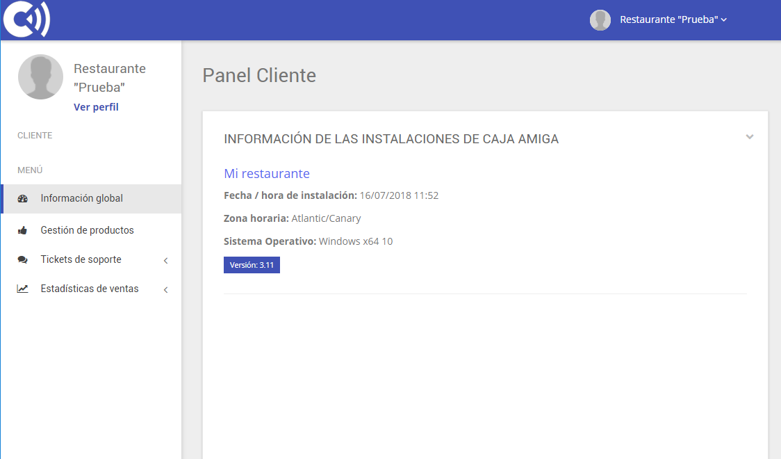 TPV Caja Amiga. Panel cliente