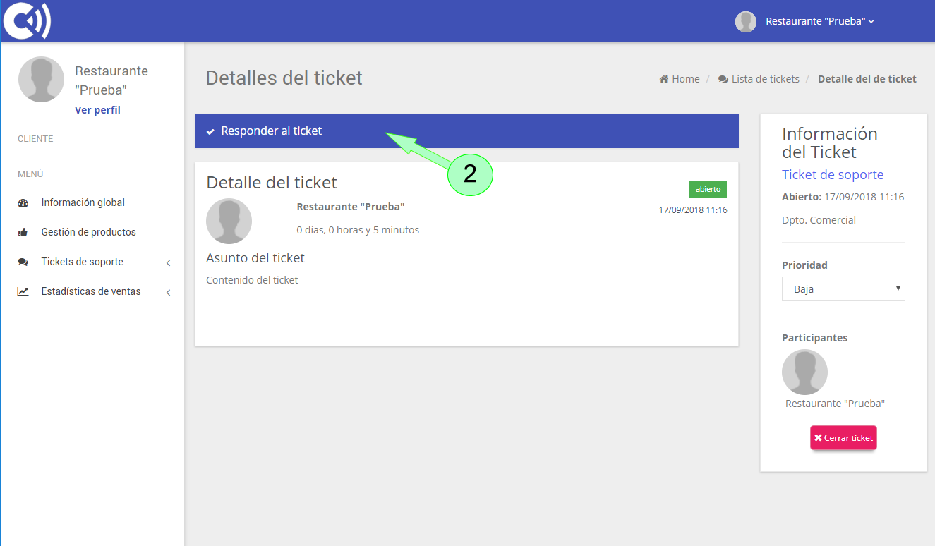 TPV Caja Amiga. Ticket de soporte. Edición del ticket