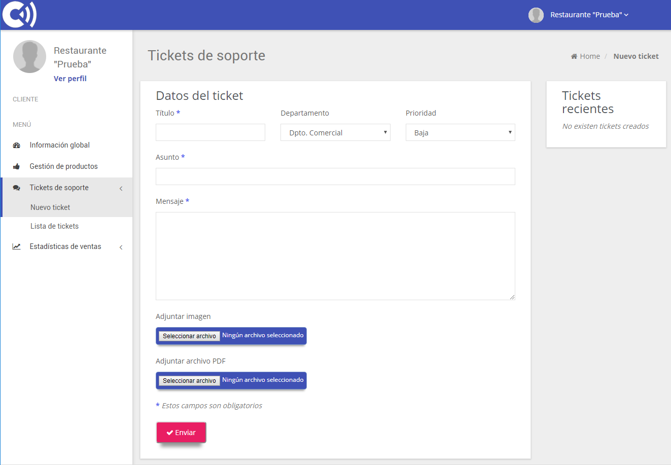 TPV Caja Amiga. Ticket de soporte. Crear un nuevo ticket