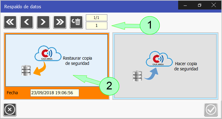 TPV Caja Amiga. Restablecer copia de seguridad