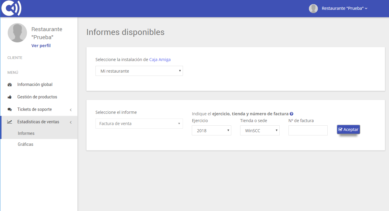 TPV Caja Amiga. Informe: Factura de venta