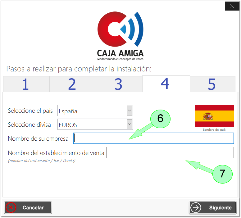 Instalar Software TPV Caja Amiga Free. Etapa 4, definición de la empresa y sede de venta