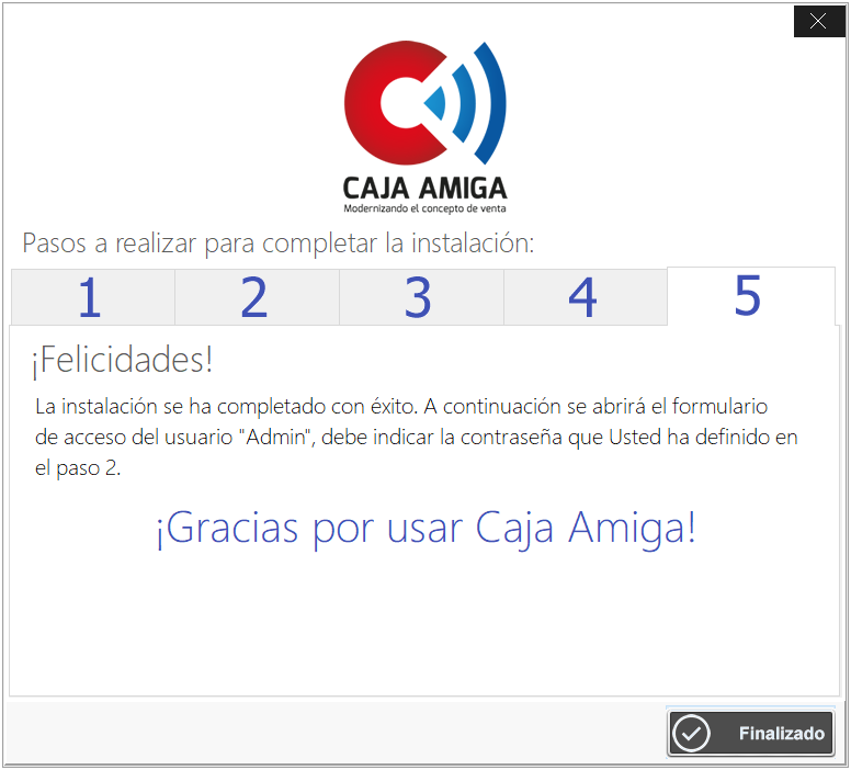 Instalar Software TPV Caja Amiga Free. Etapa 5, finaliza la instalación