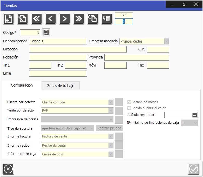 TPV Caja Amiga: Configurar tienda, definiendo informes, tarifa por defecto, gestión de mesas y zonas de trabajo por tienda